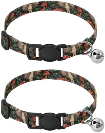 Retro Mushroom Dog Collars for Small Dogs, 2 Pack Dog Collar with Bell