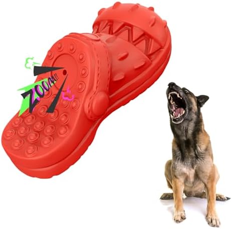 Dog Toy Treat Dispensing, Almost Indestructible Squeaky Chew Toys for Dogs, Natural Rubber Puzzle Toys, Tough Toy Treat Dispenser for All Type of Dogs, Innovative Shoe-Shaped Dog Toy (Blue)