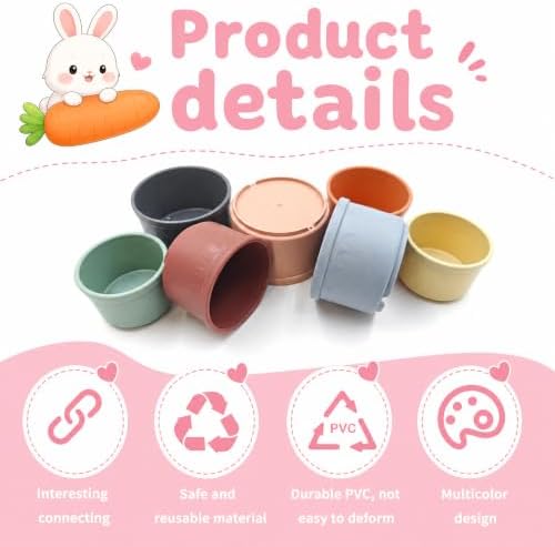 8 Pcs Stacking Cups for Small Pets, Colorful Bunny Toys with Hiding Food