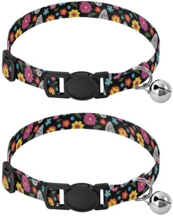 Butterfly Garden Black Dog Collar 2 Pack Cat Neck Collar Adjustable Length 10.6" to 17.1"