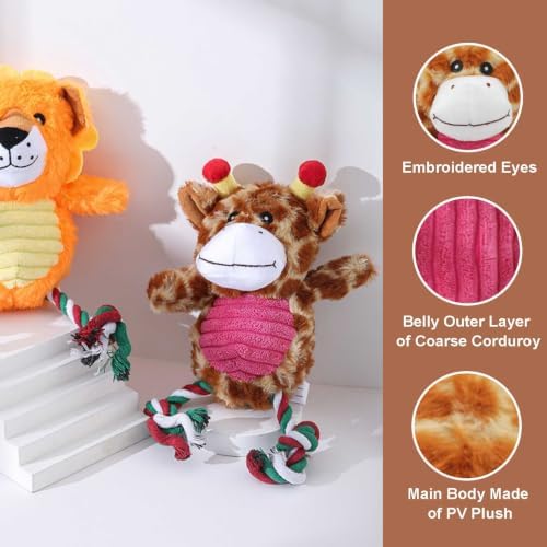 Giraffe Plush Dog Toy with Rope and Squeaker for Small Medium Dogs