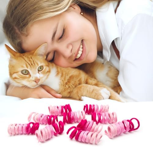 Glaciart One Felt Mini Spring Cat Toy – 10 Pcs Soft Fuzzy Enrichment 100% Natural Wool - Interactive Stretchable Play Cat Toy Set - Safe for Pets, Non-AZO Colored Dyes - 11” Long
