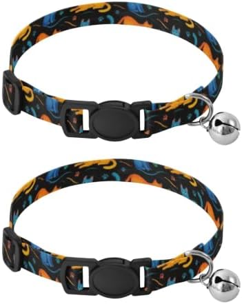 Cute Cats Black Cat Collars with Bell 2 Pack Pet Collar Adjustable 10.6 to 17.1 Inches