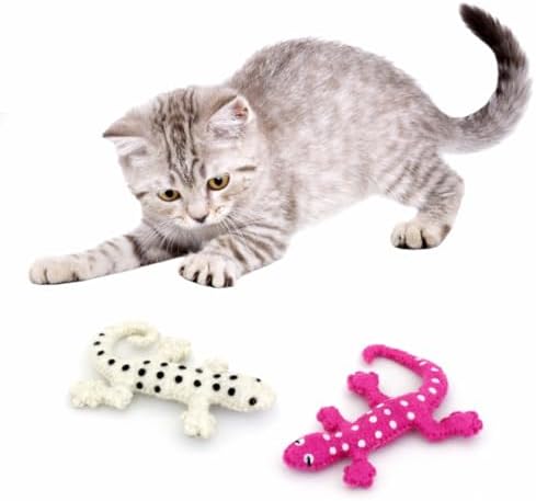 Glaciart One Felt Lizard Cat Toy – 2 Pcs | Soft Fuzzy Enrichment 100% Natural Wool - Interactive Catnip Play Cat Toy Set - Safe for Pets, Non-AZO Colored Dyes