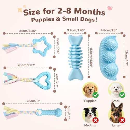 5 Pack Puppy Chew Toys for Small Dogs,Puppy Teething Toys for Small Puppies,Soft Rubber Dog Toys for Small Breed Interactive Chew Toys to Keep Them Busy (Blue)