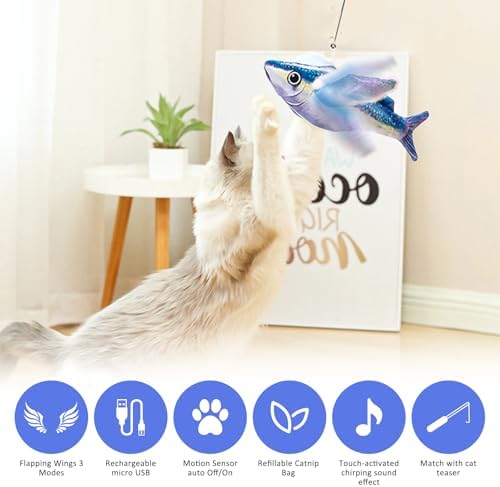 Esoes Flappy Fish Cat Toy – Interactive Flapping & Chirping Fish Toy for Cats (No Flying), Interactive Cat Exercise Toys for All Breeds Cat Kicker Catnip Toys