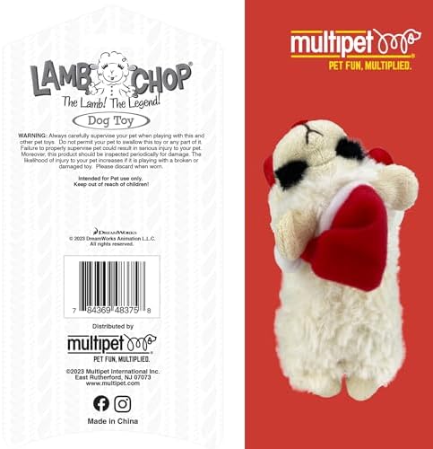 Multipet Lamb Chop Dog Plush Toy w/ Santa Hat - Squeaky Toy for All Dogs - Extra Soft Plush - Stuffed Animal for Cuddling & Playing (6”, Cream)