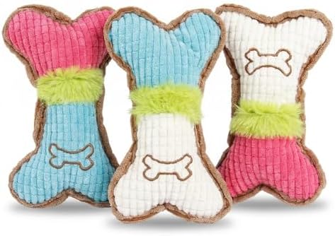Calming Plush Toys for Dogs, 3 Packs Cute Bone-Shaped Squeaky Toys, Durable Puppy Chew Toy for Small, Medium Dogs