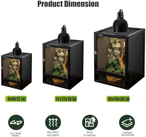 12"x12"x18" Reptile Terrarium, Hybrid Cage PVC Habitat Enclosure with Screen & Acrylic Doors, Ventilated Tank for Gecko,Chameleon, Snake, Frog, Easy Assembly, Front Dual Access