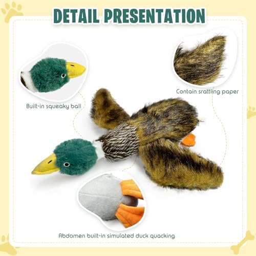 Large Squeaky Dog Toys, Tough Plush Squeaky Duck Dog Toy with 3 Sounds to Keep Them Busy, Interactive Filled Chew Toys for Small Medium and Large Dogs