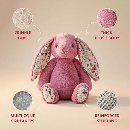 Petlou Dog Plush Toys,Crinkle Toy, Interactive Stuffed Squeaky Toys Chew for Medium Small Large Dogs,Cute (15" Promo Rabbit-Lavender)