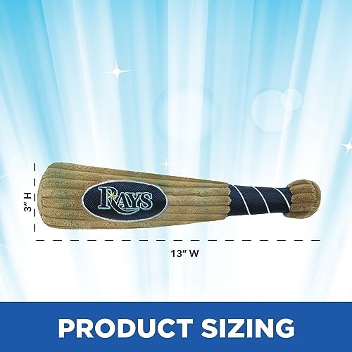 MLB Tampa Bay Rays Baseball Bat Toy for DOGS & CATS. Soft Corduroy Plush Dog Toy with Inner SQUEAKER, MLB Chew Toys for Dogs or Cats. Durable Fun Interactive Dog Toy with Team Names and Logo