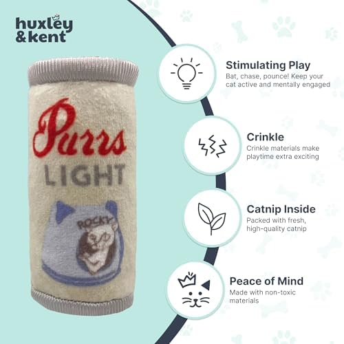 Huxley & Kent Plush Crinkle Catnip Cat Toy, Purrs Light
