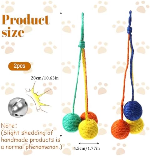 2 Pcs Hanging Cat Toys with Bell Interactive Cat Toy Sisal Rope Ball
