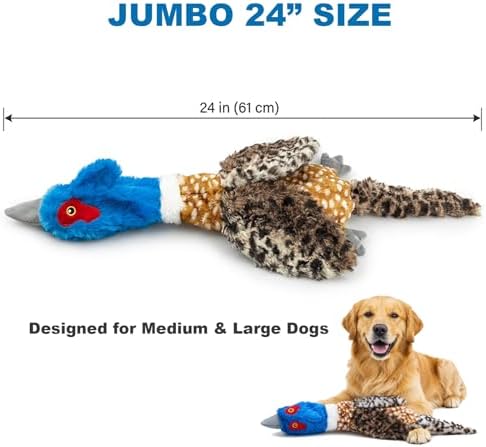 24” Jumbo Quilted Duck Dog Toy – Durable Tie-Dye Plush Bird with Double Squeakers & Crinkle Sound, No Stuffing Interactive Toy for Medium & Large Dogs