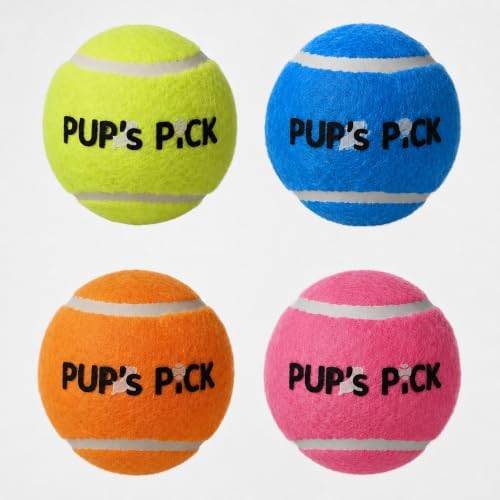 Pup's Pick Squeaky Tennis Balls - 2.5" Fun Dog Balls for Fetch, 12-Pack in Bright Colors (Yellow, Blue, Pink, Orange), Includes 1 Reusable Carry Bag