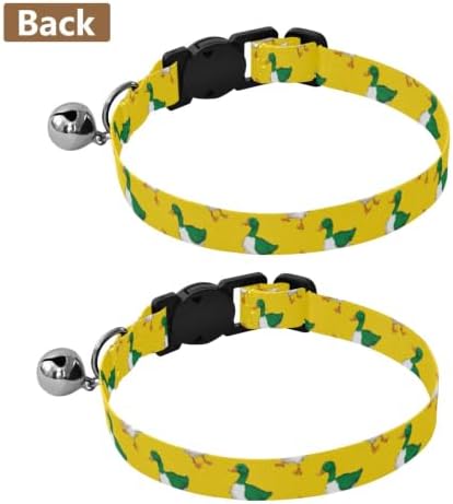 2 Pack Pet Collar Green White Ducks Yellow Dog Bell Collar, Adjustable Length 10.6" to 17.1"