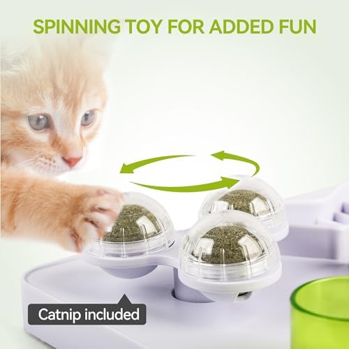 ALL FOR PAWS Interactive Cat Puzzle Feeder with 3 Catnip Balls – Slow Feeder Treat Dispenser Puzzle Toy for Indoor Cats, Mental Stimulation Digger Modules