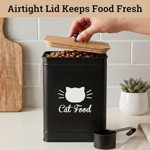Cat Food Container with Scoop 5-7 lb (25 Cup), with Airtight Bamboo Lid