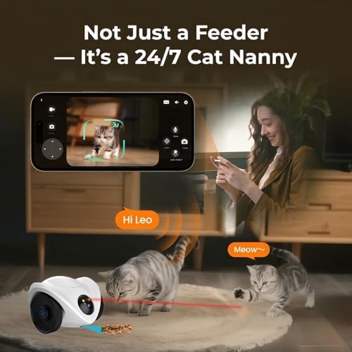 Robot Pet Camera with One-Tap Treat Dispensing | Mobile 360° Monitor, 2-Way Audio, and Smart Tracking | No Monthly Fees, Dual Cameras, Long Battery Life for Pet Care