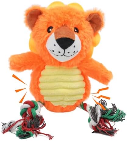 Lion Plush Dog Toy with Rope and Squeaker for Small Medium Dogs