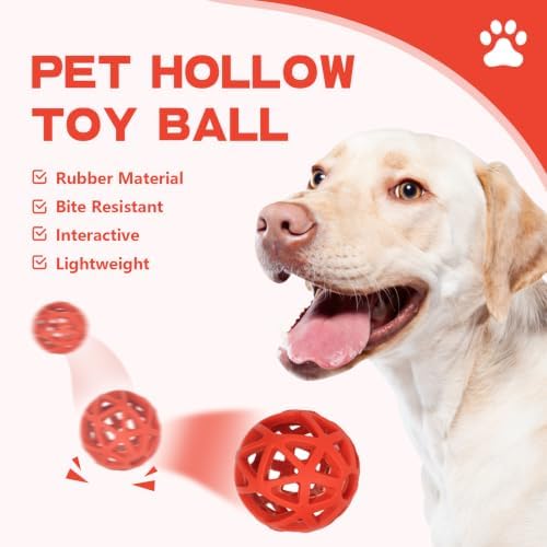 Chewing Pet Toy Ball, 2.75in Rubber Dog Balls, Red Hollow Bell Balls, Interactive Pet Toys Roller, Protable Hollow Ball Dog Toy for Indoor and Outdoor Tranning Pets