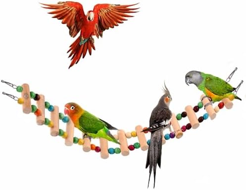 SunGrow Wooden Bird Ladder Bridge, Hanging Exercise Toy, Bird Playground Cage Accessory, Natural Wood, Edible Dye, Interactive Small Bird Toy, Parakeet, Cockatiel, Conure, Budgie Climbing Ladder
