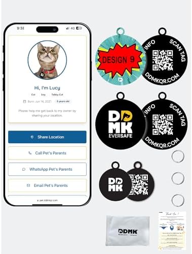 DDMK Smart Pet Tag Set | Includes 3 Tags | QR Code for Instant Alerts | Custom Pet Profiles | Durable & Waterproof | No Subscriptions or Fees |9-Where AM I? Call My Human
