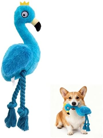 Flamingo Dog Toy, Squeaky Plush Rope Toy for Tug and Play