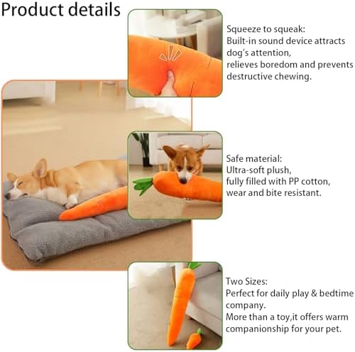 2 Sizes Giant Anxiety Relief Carrot Plush for Dogs, 29.5" & 11.4"