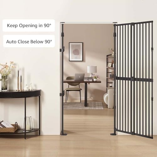 unipaws 75" High Extra Tall Cat Safety Gate for Narrow Space, No Drilling | Fit for 21"-34" Wide and 75"-98" Height Opening, Auto Closing, Suitable for Doorway Hallway Stairs, Indoor Use, Black