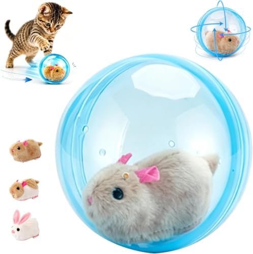 Self-Rolling Interactive Cat Ball, 360 Rolling Spin Moving Cat Ball, Auto Moving Pet Toy for Indoor Cats (Blue, Brown Rat)