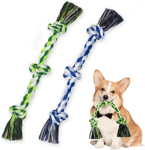 WDZZHOT [2 Pack] Dog Rope Toys, Dog Chew Toy for Medium and Small Dogs, 3 Knots Heavy Duty Puppy Rope Toy, 100% Cotton Tug of War Dog Toys for Boredom, Teeth Cleaning