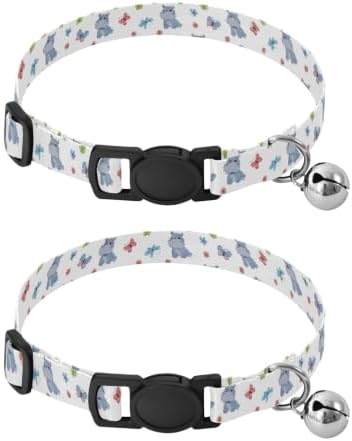 Cute Cartoon Hippos Lightweight Pet Collar for Cats and Dogs, 2 Pack Dog Collar with Bell