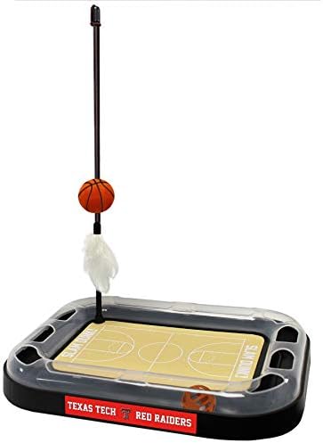 Pets First Cat Scratch Toy NCAA Texas TECH Red Raiders Reversible Basketball Court Felt/Cardboard Toy. Bell Tracks. 6-in-1 CAT Toy: Cat Wand Poll Catnip-Filled Plush Basketball (TT-5017-BB)