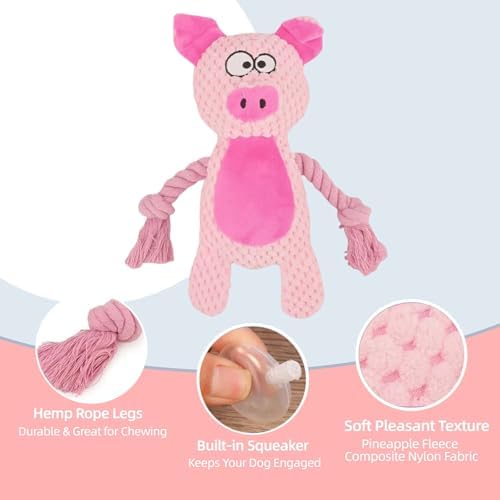 Plush Pig Dog Toy, Squeaky Interactive Tug Toy for Small Medium Dogs