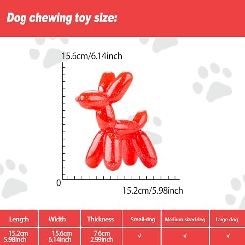 Durable Dog Chew Toy – Balloon Dog Shape, 6.14” for Medium & Large Dogs, Tough Plastic, Interactive Chew Toy for Boredom & Dental Health（Red）