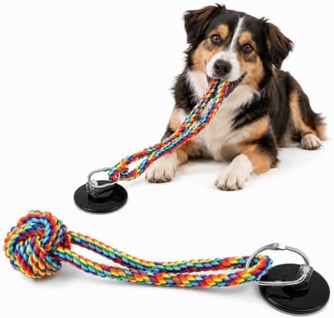 Dog Rope Toys for Aggressive Chewers, Strong Suction Base, Interactive Dog Toys to Keep Busy, Tough Tug of War Dog Toys for Large, Medium & Small Dogs (Multicolored, Suction)