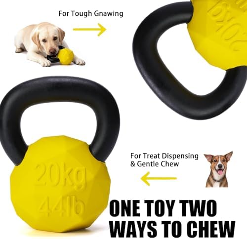 MECOOL Indestructible Dog Toy for Aggressive Chewers - Heavy Duty Chew Ring with Durable Nylon and Treat Dispenser Rubber Base, Interactive Food Puzzle Dog Chew Toy,Large Yellow