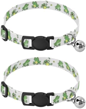 Cute Frogs Leaf White Adjustable Buckle Dog Collar 2 Pack Collar for Kitten