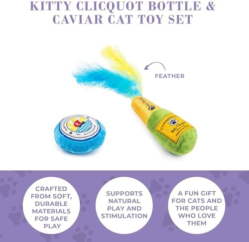 Haute Diggity Kitty Clicquot Bottle + Caviar Set, Soft Plush Cat Toys