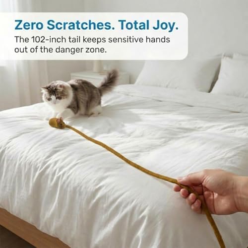 Glaciart One Felt Mouse Cat Toy – Soft Fuzzy Enrichment 100% Natural Wool - Interactive Catnip Play Cat Toy Set - Safe for Pets, Non-AZO Colored Dyes - 100” Long