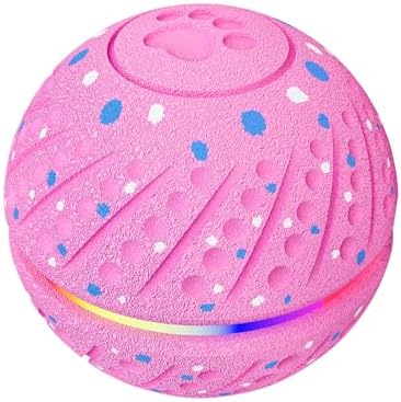 Interactive Automatic Dog Ball, Self-Moving Rolling Toy for Dogs, Chew Resistant E-TPU Material, IPX7 Waterproof, USB-C Rechargeable, Smart Vibration Sensor, Indoor & Outdoor (Pink)
