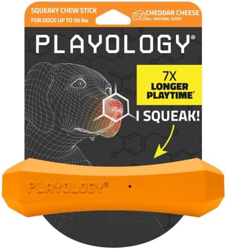 Playology Squeaky Chew Stick - Scented Dog Toy - Medium, Cheddar Scent