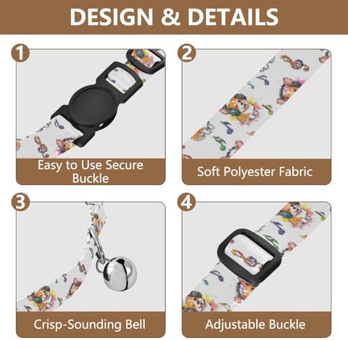 Cute Cartoon Dogs Headphones Collar with Bell for Dog Puppy 2 Pack Pet Collars Adjustable 10.6 to 17.1 Inches