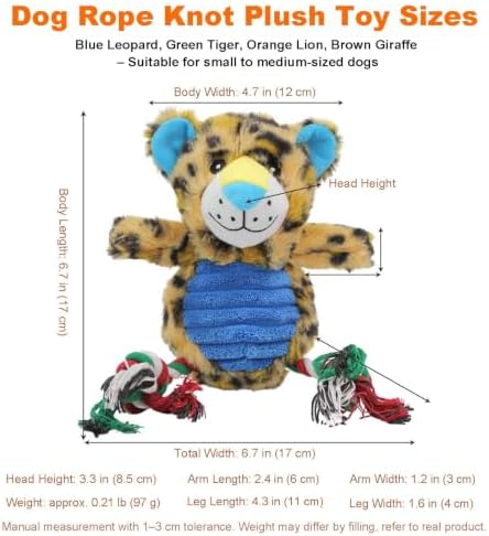Leopard Plush Dog Toy with Rope and Squeaker for Small Medium Dogs