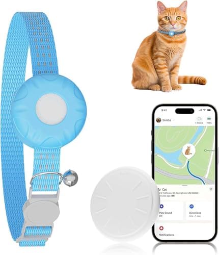 Cat Tracker Collar, Mini GPS Tracker, Lightweight Pet Trackers, No Subscription No SIM Card Required Cat Tracker, Smart Trackers Tag for Vehicles, Pets, Kids, Longer Battery Life, Blue