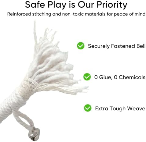 4-Pack Interactive Cat Chew Rope Toys, Teaser Sticks with Jingle Bells