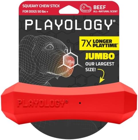 Playology Squeaky Chew Stick - Scented Dog Toy - Jumbo, Beef Scent