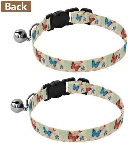 2 Pack Dog Collar Colorful Butterflies Orange Cat Collars with Bell, Adjustable Length 10.6" to 17.1"